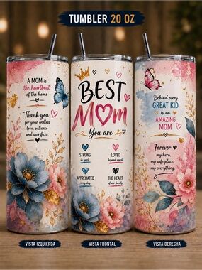 Best Mom Floral 20 oz Tumbler - Pink & Blue